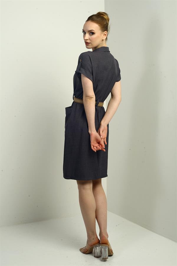 Women's Dress with Patch Pockets and Belt Waist