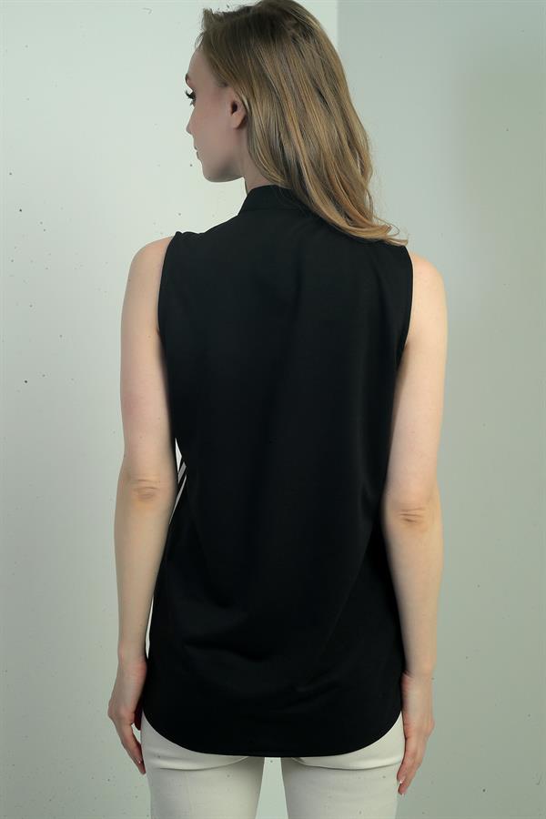 Women's Striped Detail Leather Pocketed Lycra Vest