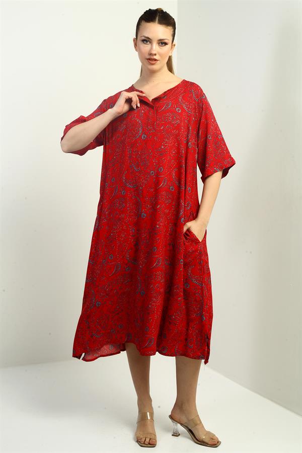Women's Shawl Patterned Oversize Dress with Pockets