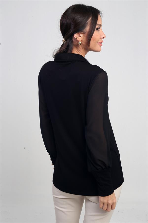 Women's Chiffon Sleeve Button Detail Lycra Strawberry Blouse