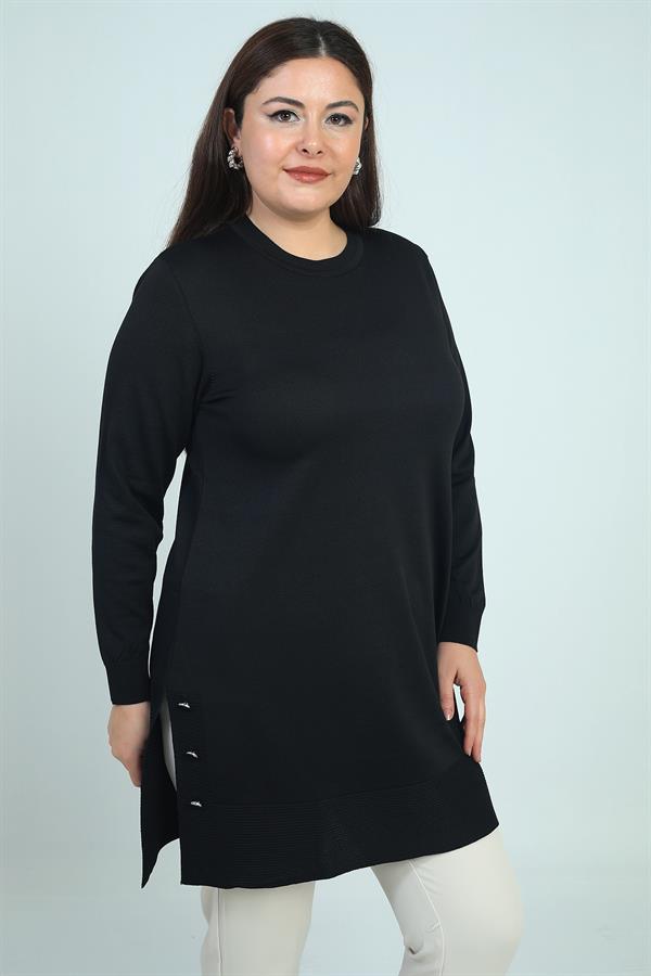 Blouse tunique tricotée grande taille pour femme, avec boutons et fentes latérales