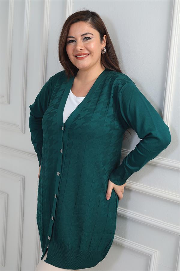 Gilet long grande taille pour femme, motif pied-de-poule, en fil froid.