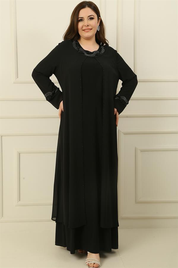 Robe couleur sable ornée de pierres, haut en mousseline, grande taille, ensemble deux pièces