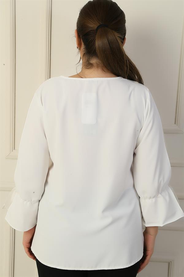 V Yaka Yarı Organze Krep B.B. Bluz