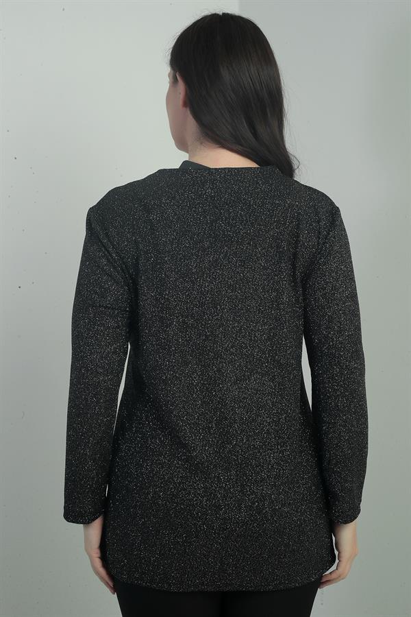 Women's Plus Size Blouse with Stone Details, Round Neck, Glitter, and Lycra