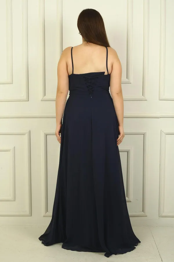 Women's Rope Strap Front Draped Lined Plus Size Long Chiffon Dress