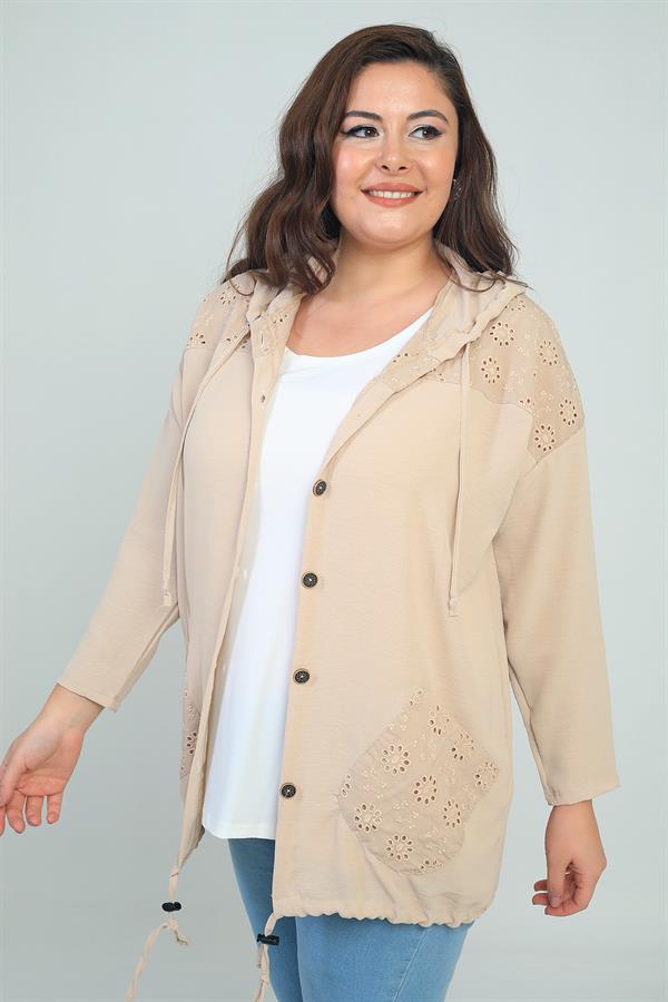 Women's Hooded, Button-Front, Pocketed, Ruffled Plus Size Cardigan