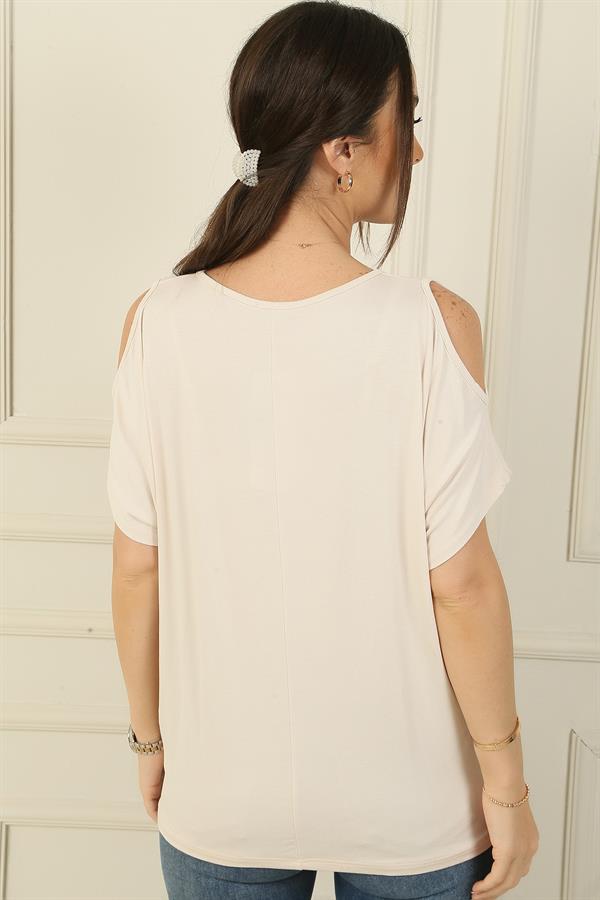 Chemisier en viscose pour femme, col en V, épaules dénudées, nœud sur le devant, manches chauve-souris courtes