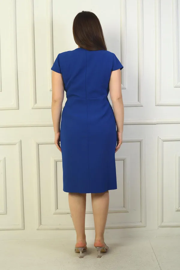 Women's Wrap Neck Half-Moon Sleeve Embellished Front Slit BB Dress