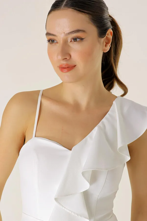 One Shoulder Front Slit Evening Dress