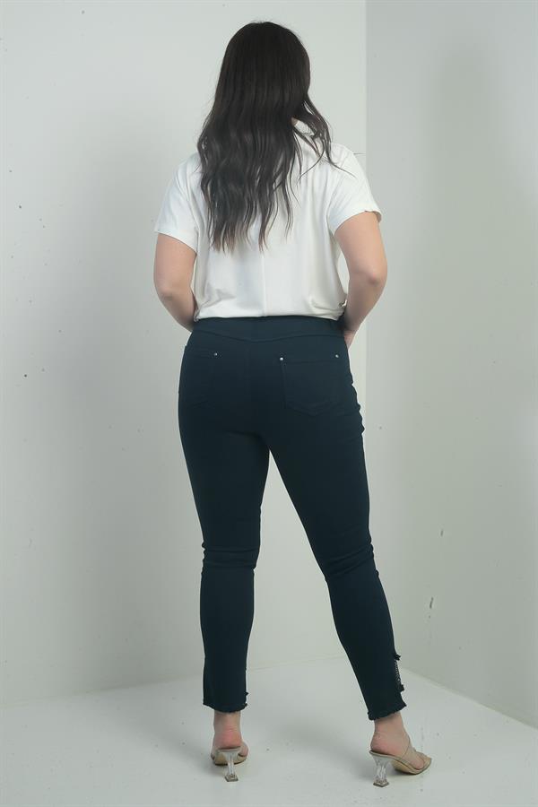 Pantalon en toile grande taille pour femme, coupe slim, orné de pierres et de pompons, en tissu Lycra