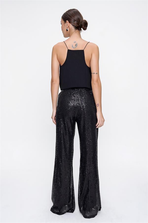 Pantalon en tulle doublé de sequins à taille élastique