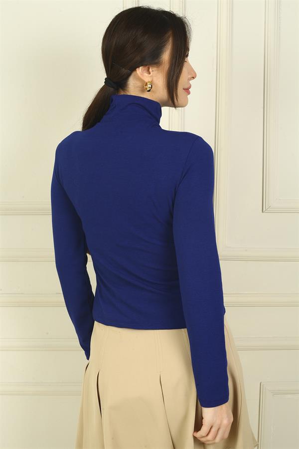 Kadın Önü Pencereli Düğüm Detaylı Likralı Bluz