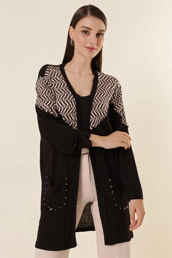 Pulpayet Detaylı Cepli S Desenli Likralı Hırka