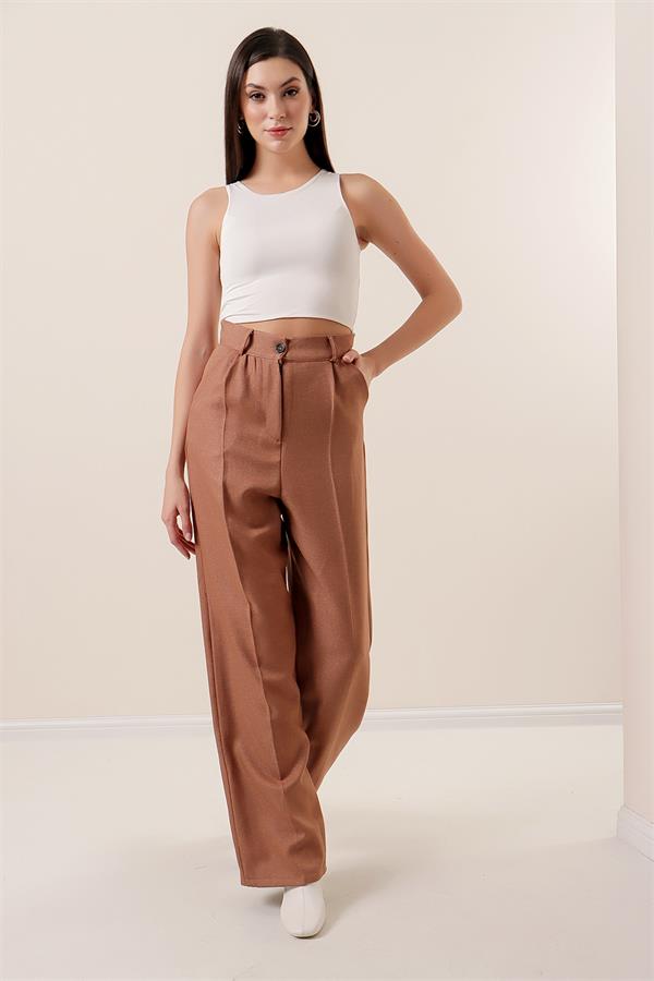 Yandan Cepli Yün Efektli Palazzo Pantolon