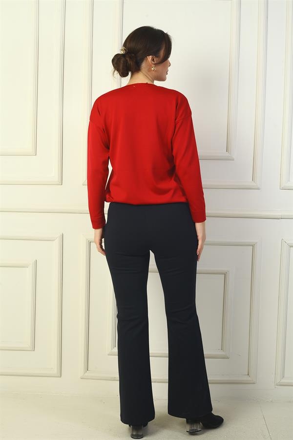 Women's Elastic Waist, Side Pockets, Flared, Steel-Length Trousers
