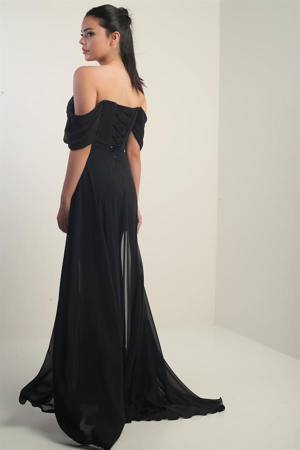 Women's Low-Sleeve Underwired Lined Cape Chiffon Long Dress