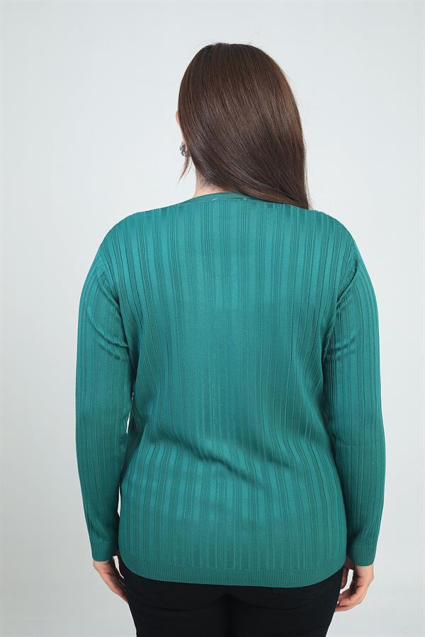 Women's V-Neck Front Stripe Stone Print Ribbed Plus Size Cold Yarn Knit Blouse