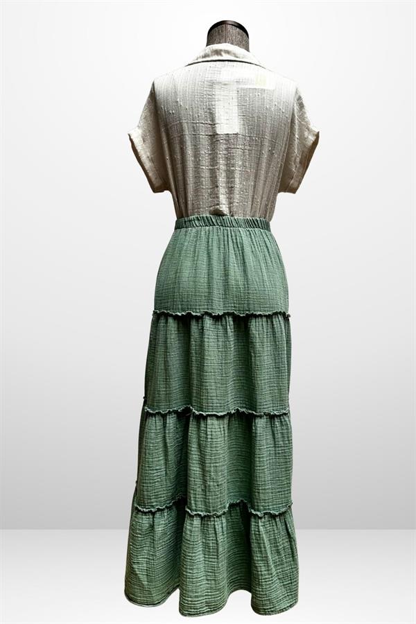 Women's Layered Muslin Long Skirt with Elastic Waist