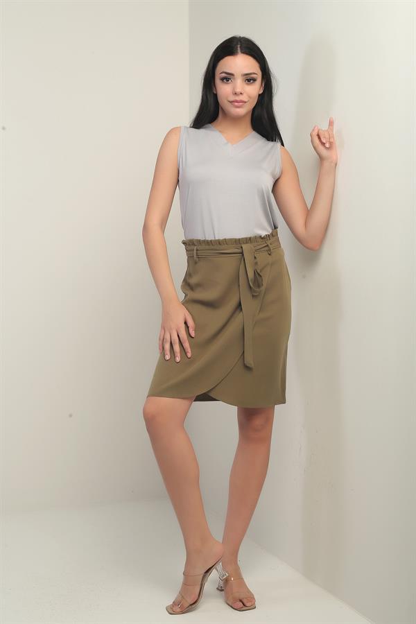 Women's Belted Wrap-Around Lyocell Short Skirt