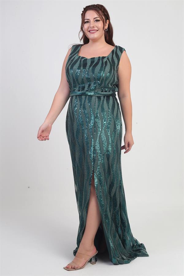 Women's Square Neck Lined Sequin Plus Size Long Dress