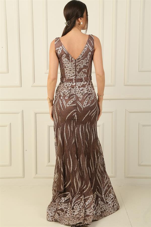 Thick Strapped Ghost Tulle Lined Glittery Long Dress