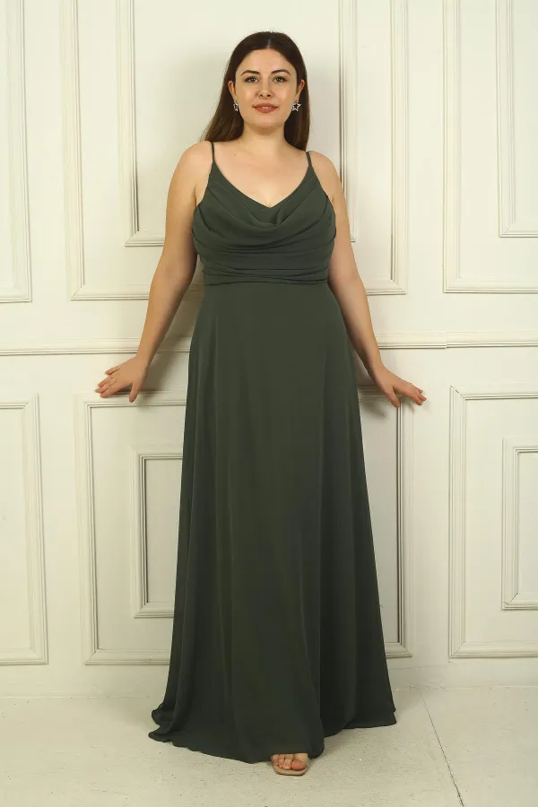 Robe longue en mousseline de soie grande taille pour femme, drapée sur le devant, avec bretelles en corde et doublure