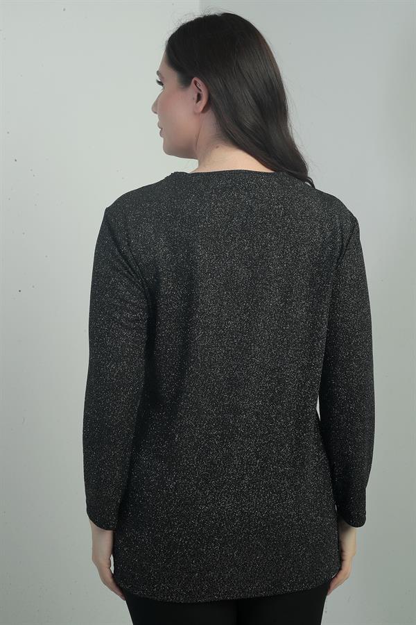 Women's Pearl-Embellished V-Neck Lycra Glittery Plus Size Blouse