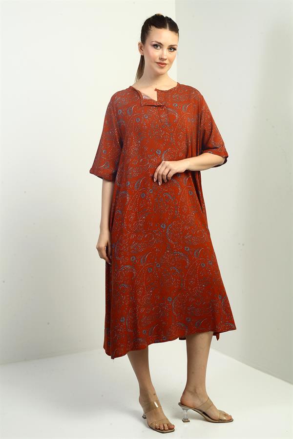 Kadın Şal Desenli Cepli Oversize Elbise