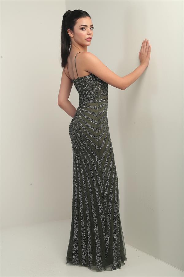 Robe longue à bretelles pour femme, doublée de tulle et ornée d'un imprimé pierre floqué