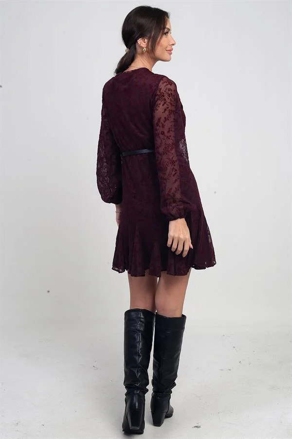 Robe courte en tulle imprimé floqué, doublée et à double boutonnage pour femme