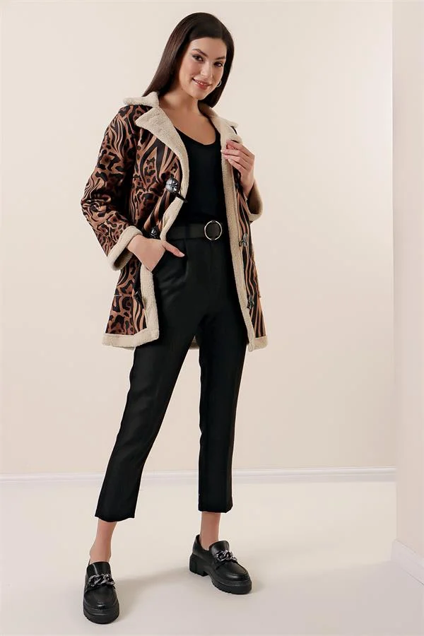 Beli Lastikli Kemerli Yün Efektli Pantolon