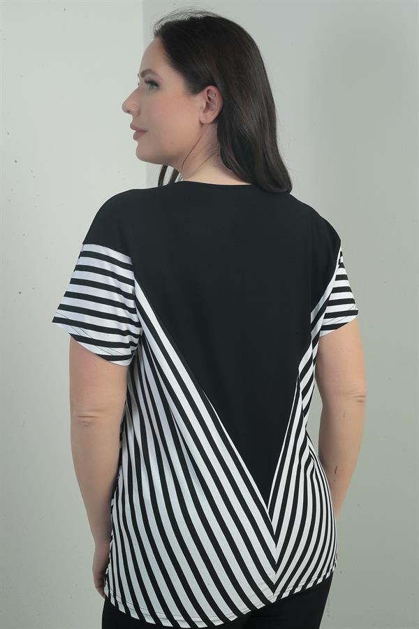 Women's V-Neck Stripe Detail Batwing Sleeve BB Blouse