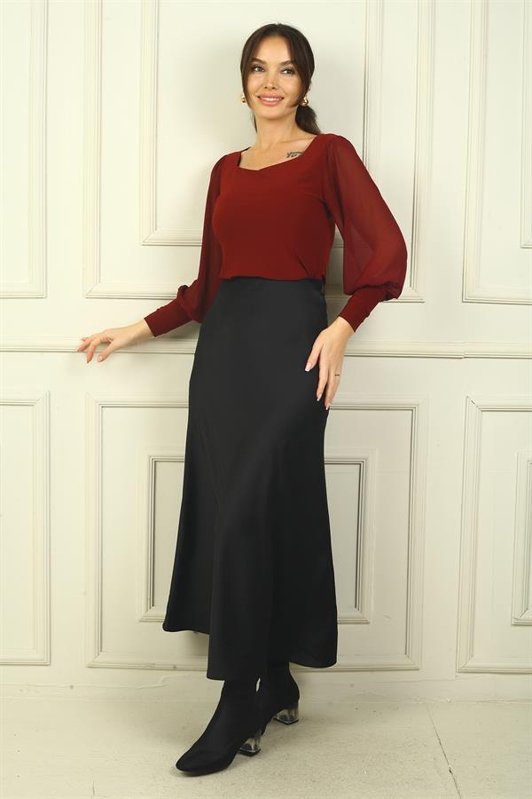 Jupe longue en satin pour femme avec taille élastique