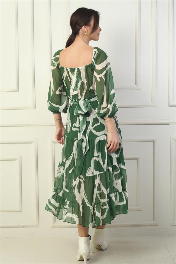 Robe portefeuille en mousseline à encolure Madonna, doublée, à nœuds croisés et motif abstrait