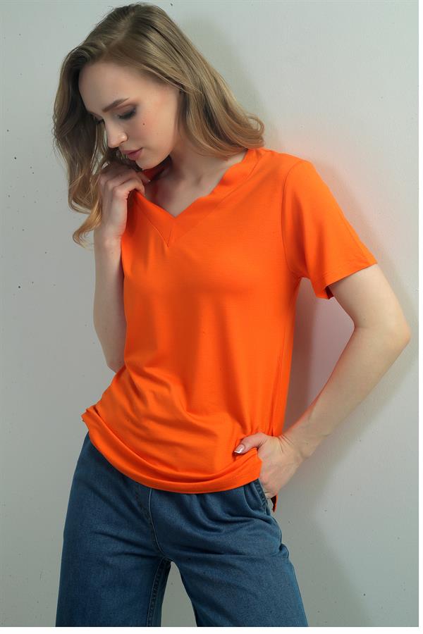 Women's V-Neck Short-Sleeve Blouse with Slit