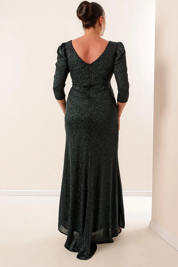 Robe grande taille à volants, doublée et pailletée