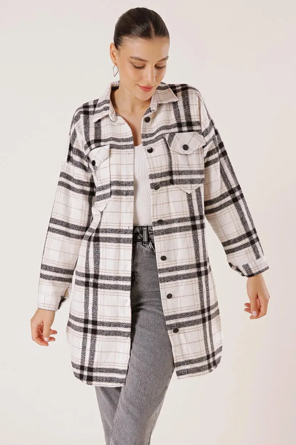 Chemise tunique à carreaux à double poche