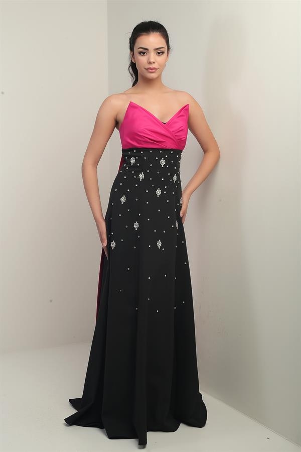 Women's Taffeta Top Strapless Double Stone Spliced Flared Long Dress