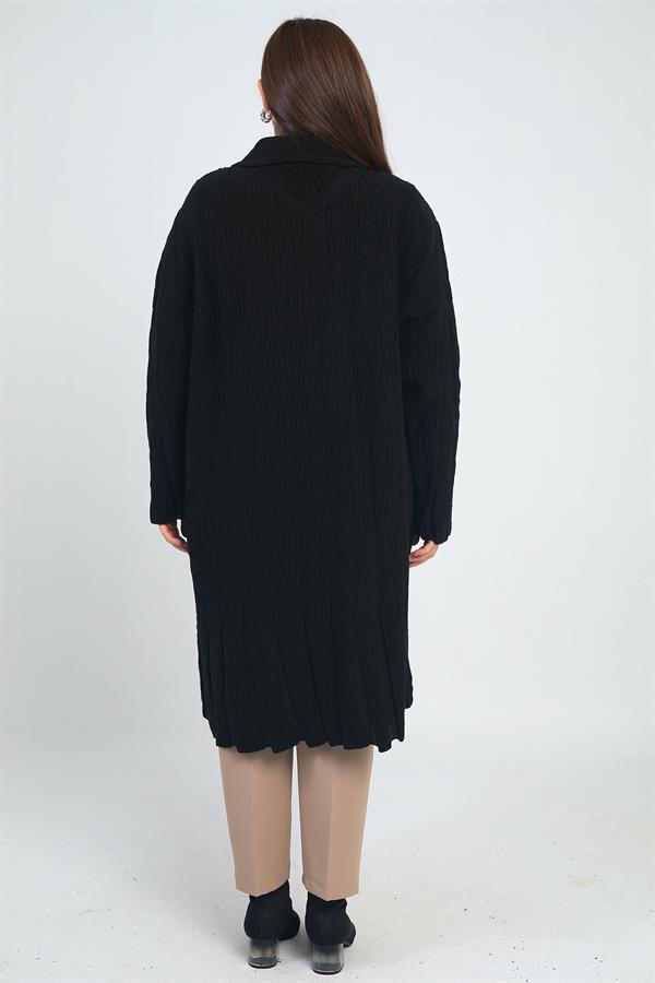 Kadın Desenli Cepli Büyük Beden Triko Kaban