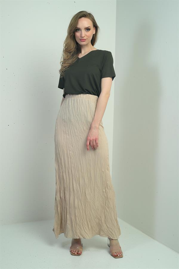 Jupe longue pour femme avec taille élastique et motif froissé