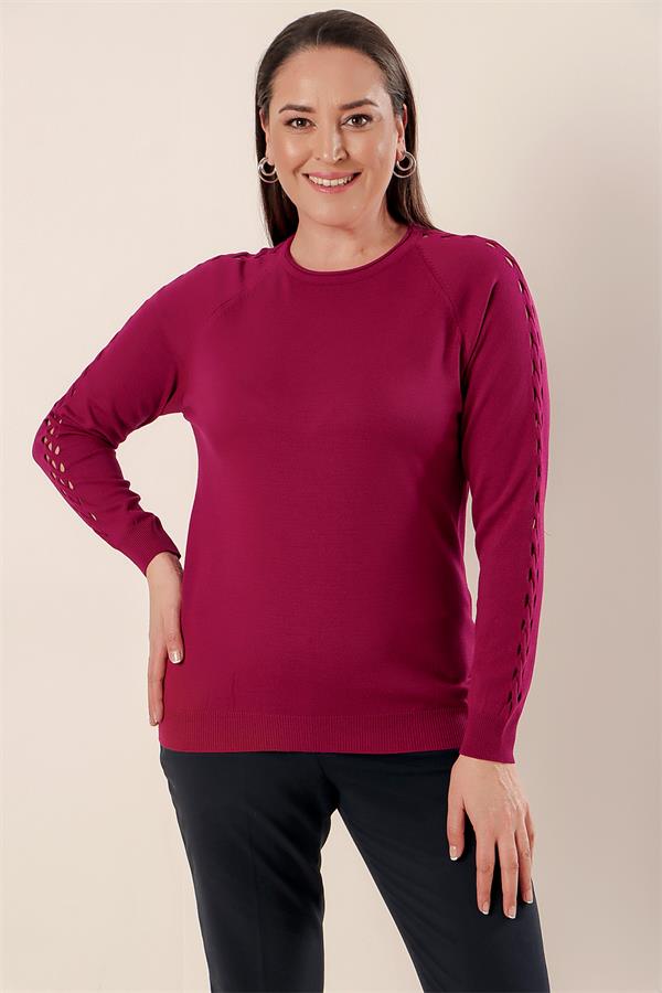 Plus Size Acrylic Sweater with Sleeve Detail