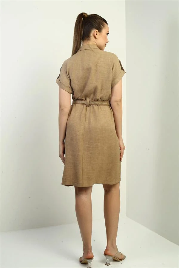 Women's Dress with Patch Pockets and Belt Waist