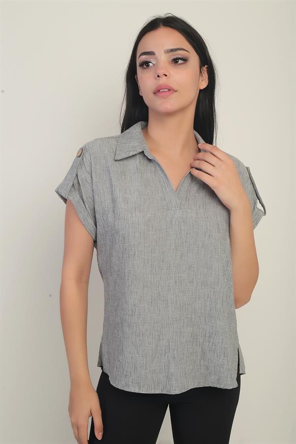 Kadın Polo Yaka Apoletli Gömlek