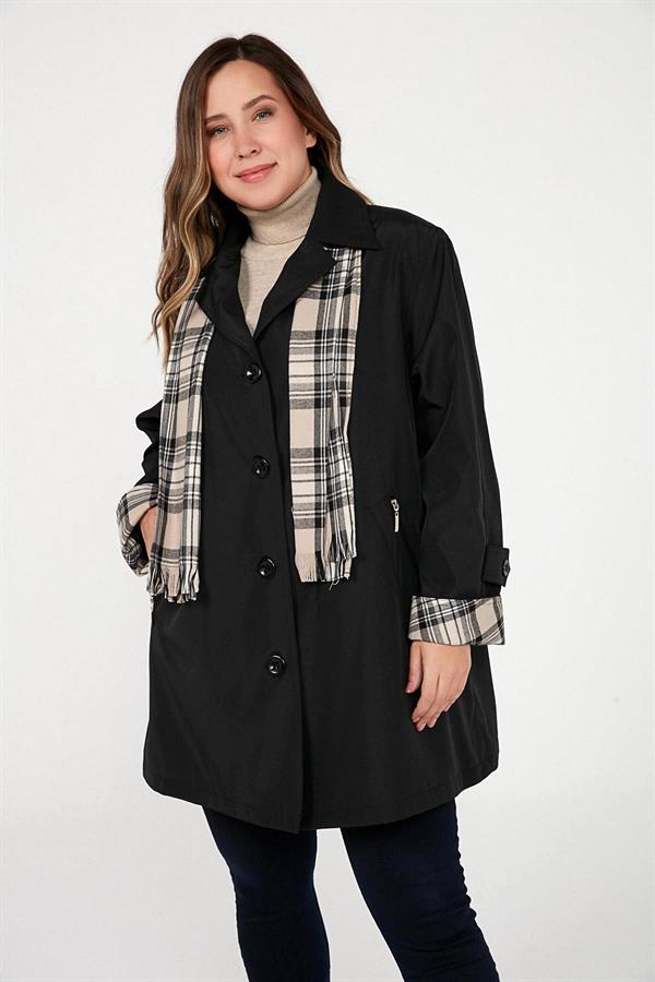 LINED, POCKET, ZIPPERED, SCARF ACCESSORY PLUS SIZE TRENCH COAT, BONDITE COAT