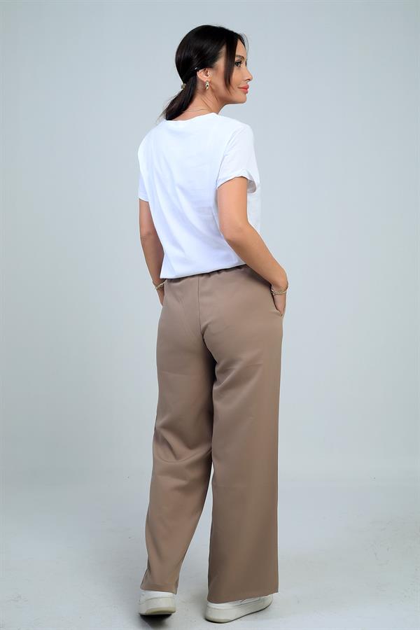 Pantalon palazzo pour femme avec taille élastique, cordon de serrage et poches latérales