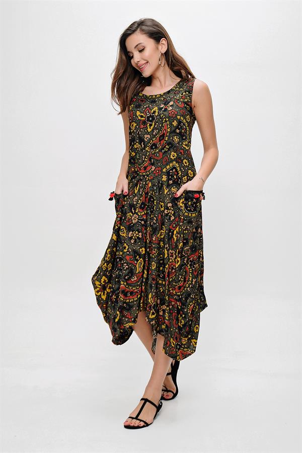 Ethnic Pattern Asymmetrical Viscose Dress