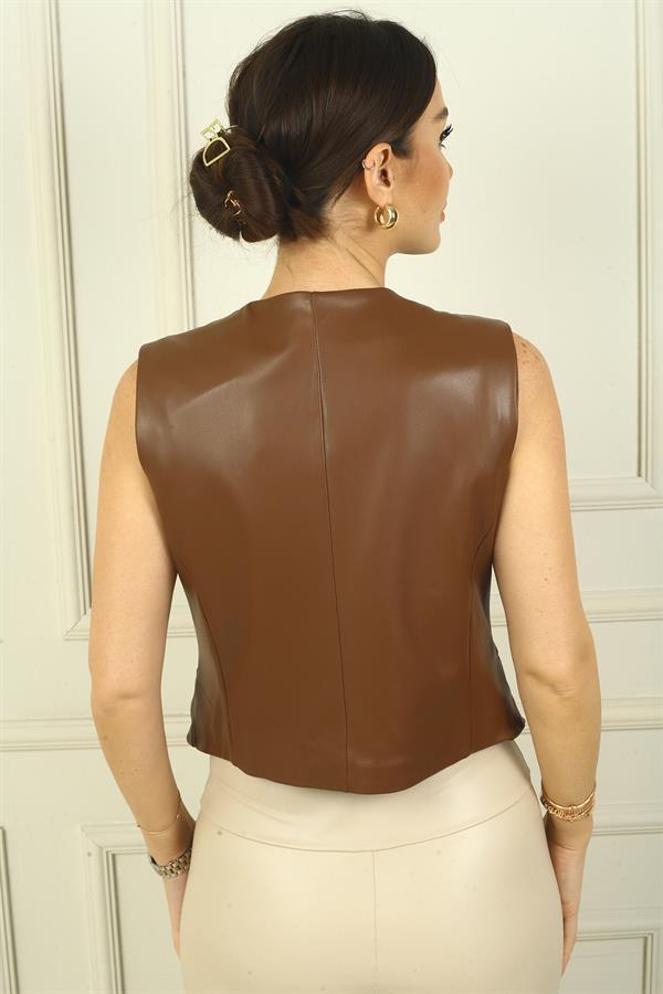 Women's Button-Front Lined Leather Vest