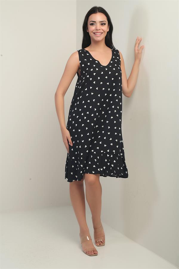 Women's V-Neck Heart Pattern Ruffled Skirt Relaxed Fit Dress