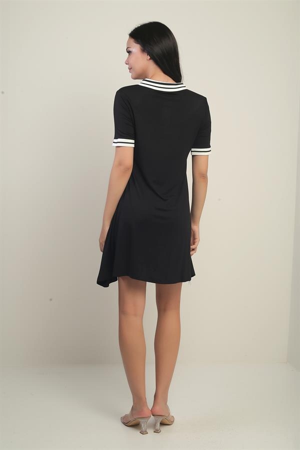 Women's Ribbed Single-Button Front Collared Comfortable Fit Combed Cotton Dress